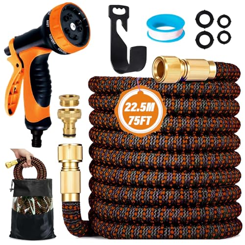 Tuyau d’Arrosage Extensible 22.5M – Tuyau Jardin Rétractable & Anti-Fuite – Pistolet 10 Jets, Raccords Renforcés, Sac & Support – Flexible Haute...