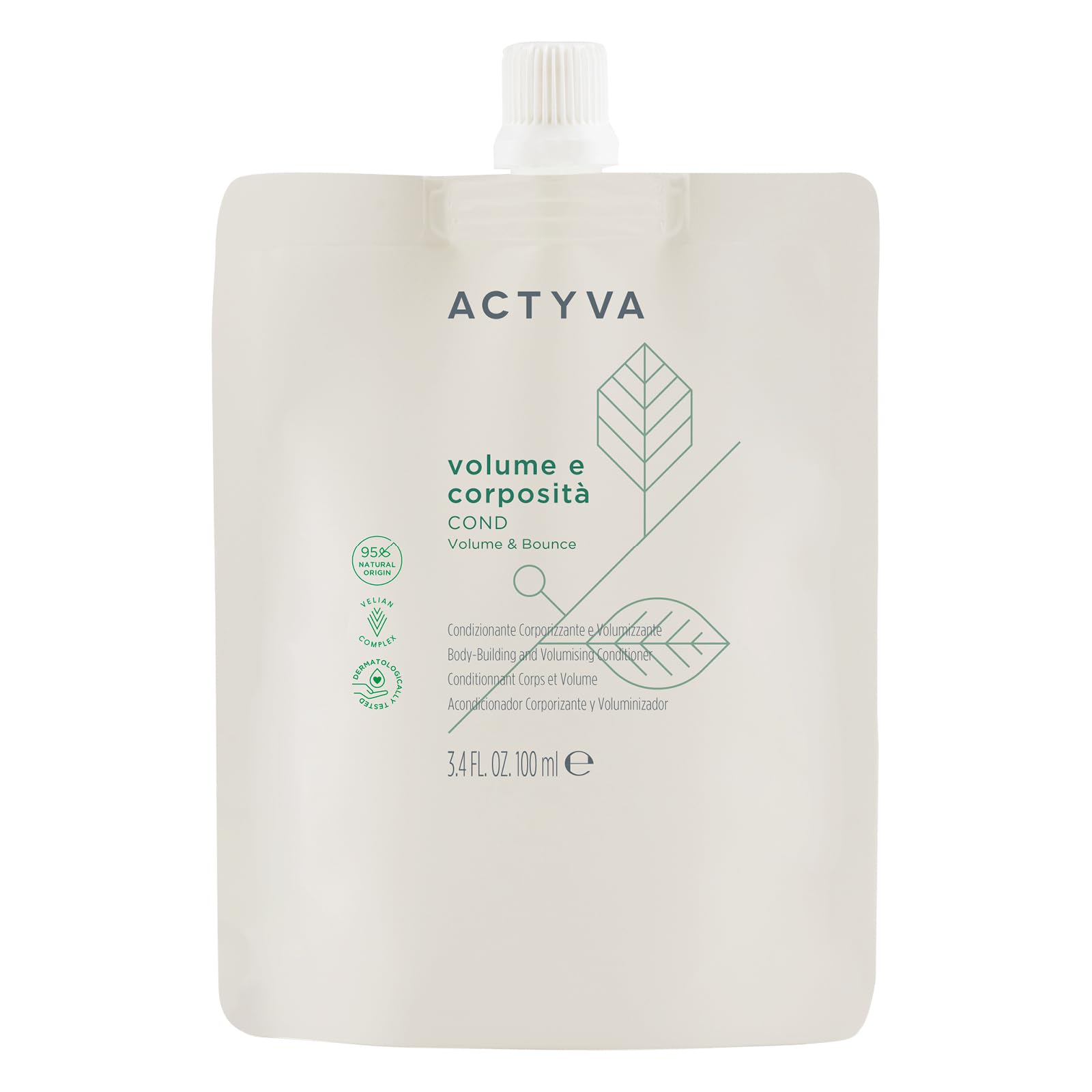 Actyva - Volume e Corposità Cond, Balsamo per Capelli Fini ad Azione Volumizzante con Semi di Lino, Senza Siliconi - Travel Size 100 ml