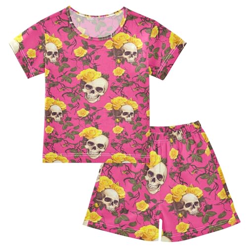 Skull Flower Pajama Set Pajamas Sleepwear Nightwear Loungewear Clothes Set B04044503