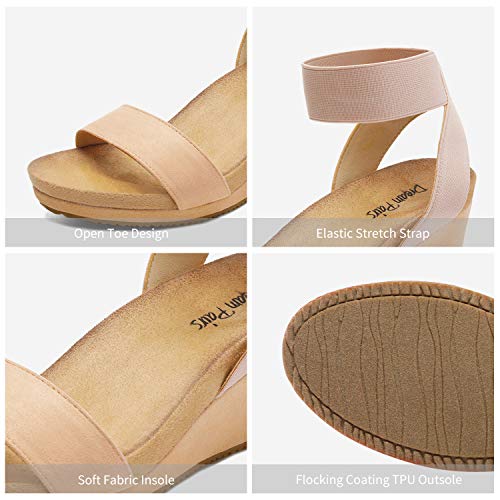 DREAM PAIRS DREAM PAIRS Womens Elastic Ankle Strap Open Toe Platform Wedge Sandals Comfortable Summer Shoes for Women,Size 10,Nude,NINI-5