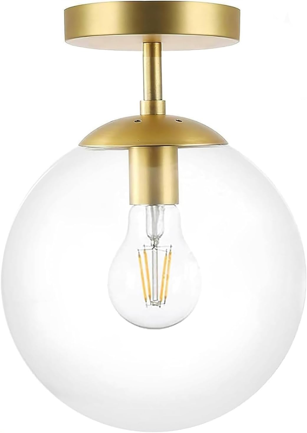 Globe Semi Flush Mount Ceiling Light Fixture Globe Ceiling Light Milk Glass Matte Gold Finish Contemporary Mid Century Modern Lighting for Hallway Living Room Kitchen (Gold 8″)