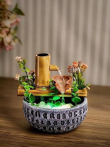 Fonte Agua Decorativa De Mesa Cascata Chafariz Bambu Resina
