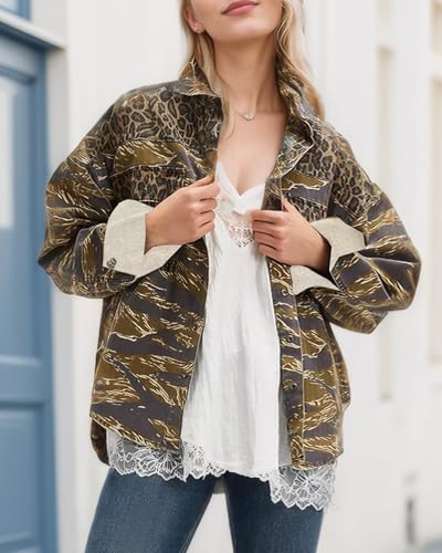 Kedera Leopard Printed Jean Jacket Women Trendy 2025 Button Down Shacket Vintage Western Trucker Jacket Coat Outfits3