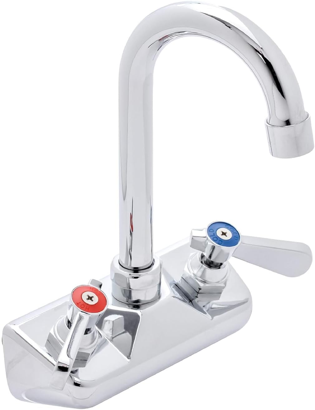 DuraSteel Commercial Hand Sink Faucet - Wall Mount Sink Faucet 4 Inch Center for Kitchen Small Sinks - 3-1/2 Gooseneck Spout Lever Handle - 2 Hole Wet Bar Faucets Laundry Tub Restaurant Utility Room