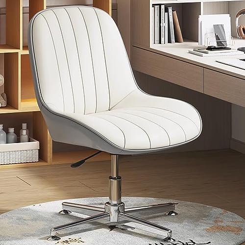 Silla de Escritorio de Oficina sin Brazo ergonómico Moderno con Base giratoria de Cuero PU y diseño cómodo para Uso de la Oficina en casa (Caqui)