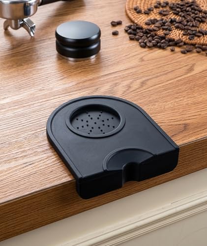 Image of Coffee Accessories, Black Coffee Tamper Mat for Espresso Machine, Non-Slip Silicone Tamping Pad for Home and Professional Use, Kitchen Countertop Protection Tool, 21 cm x 15 cm x 3 cm Dimensions