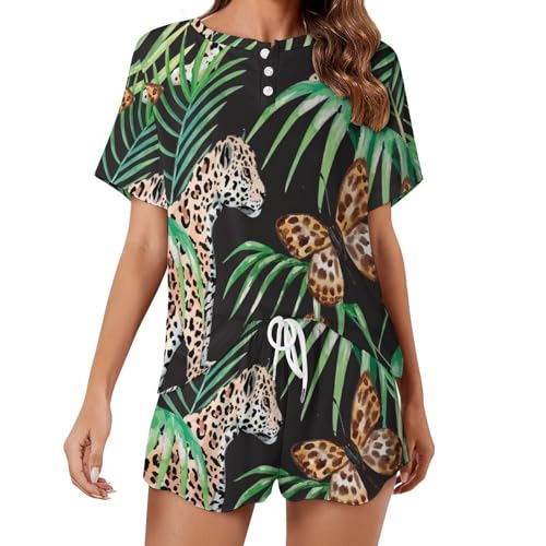 Pyjama femme manches courtes ensemble de nuit été sleepwear imprimé