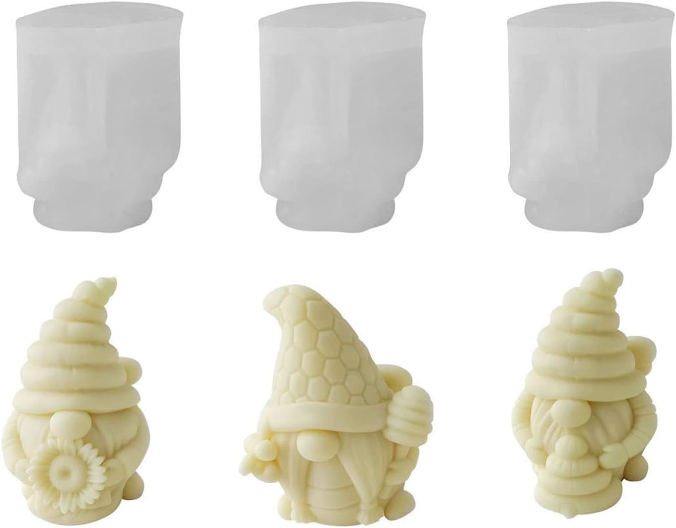3pcs Bee Dwarf Candle Soap Mold, 3D Bee Gnome Silicone Molds for Chocolate, Candy, Cake Decor, Soy Wax Candle, Soap, Plaster, Resin Art