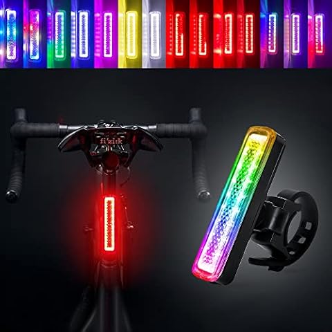 yifengshun Bike Tail Light SkateBoard 14 Modes 7 Colors, Rear Rechargeable, Gifts for a Cyclist Safety, Accessories Teens, Cycling Bicycle Lights Rear, Rainbow Colors Cover
