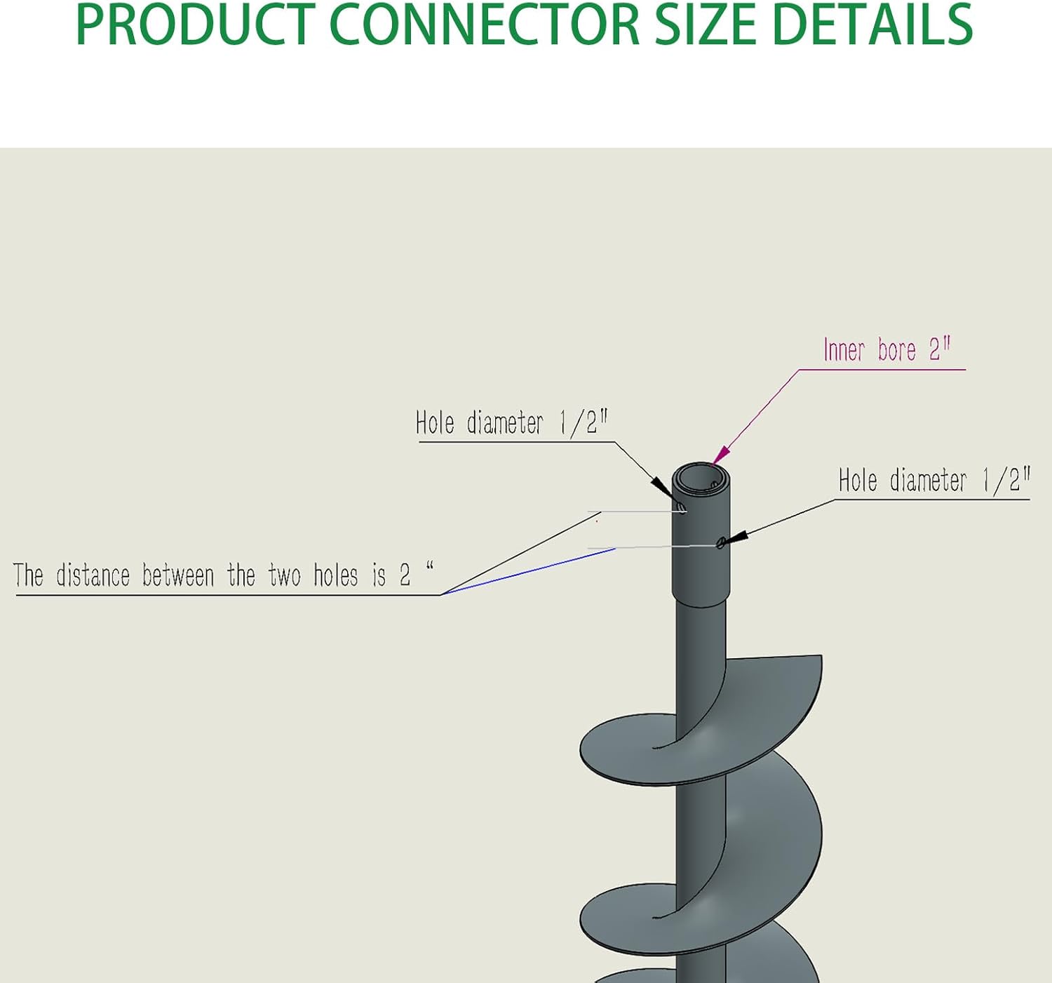 Heavy-Duty 9" Diameter x 48" Length Reinforced 3-Point Tractor Auger/Drill for 2" Round Drive Post Hole Digger