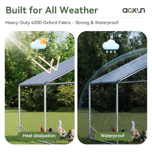 Image of Aoxun Large Metal Chicken Coop, Outdoor Chicken Runs for Yard with Cover, Spire Roof Hen House Enclosure with Security Lock, Walk-in Cage Peak Hen House for Yard Farm (10x20x6.4 FT)