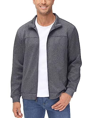 MAGCOMSEN Men's Dark Grey Large Casual Sports Jacket with Full Zip, Stand Collar, 2 Side Pockets, Lightweight, Water Resistant, All Seasons