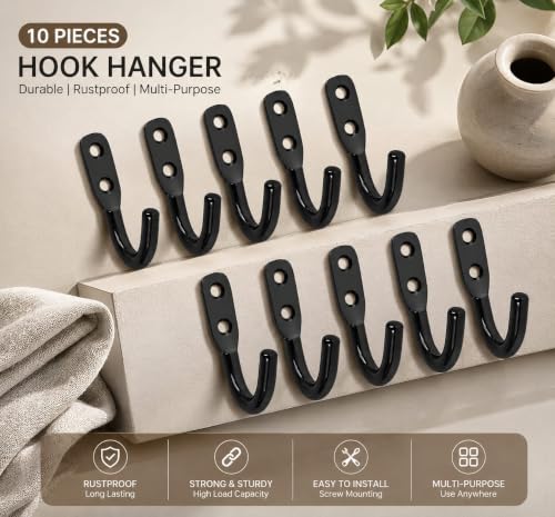 Image of iSTAR Stainless Steel Multi-Purpose J Type Hook Bathroom Hooks Cloth Hanger Wall Hook Door Robe Hooks for Hanging Keys,Clothes (Black - Pack of 20)