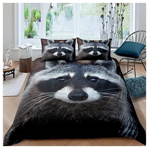 Funda Nordica Cama 90 Infantil Mapache Divertido, 3D Juego de Ropa de Cama Animales de Microfibra Suave Funda Edredon 135x200 cm y 2 x Fundas de Almohada de 50x80 cm