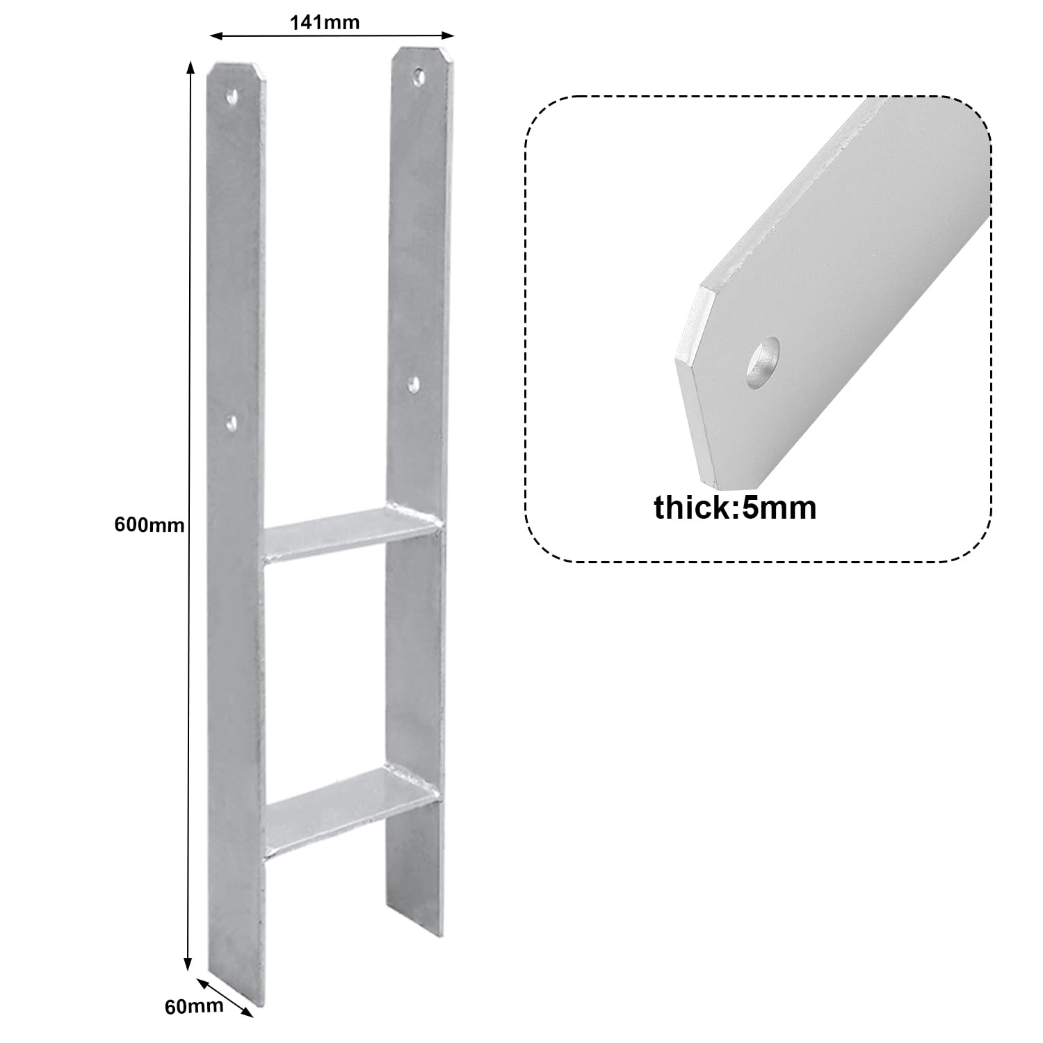 Gimisgu Anclajes para postes en H, 12 unidades, anclajes en H, para postes en H, para valla e invernadero, postes de madera cuadrados (141 x 600 mm)
