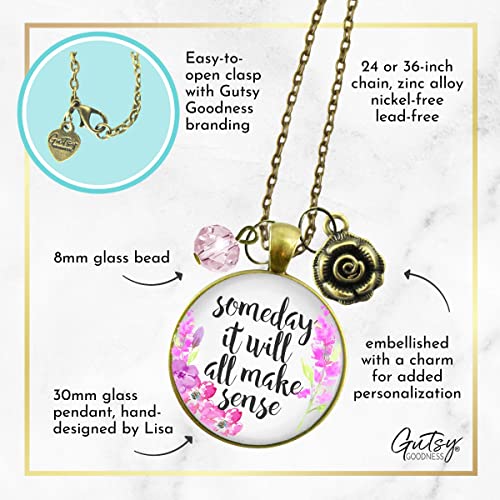 Gutsy Goodness PRNE24005498 Some Day It Will All Make Sense Necklace Inspirational Jewelry For Women Chain 24 Inch - Floral Watercolor Pink Comfort Mantra Pendant, Bronze Rose Charm, Encouragement Gift For Friend Message Card & Box thumb #4