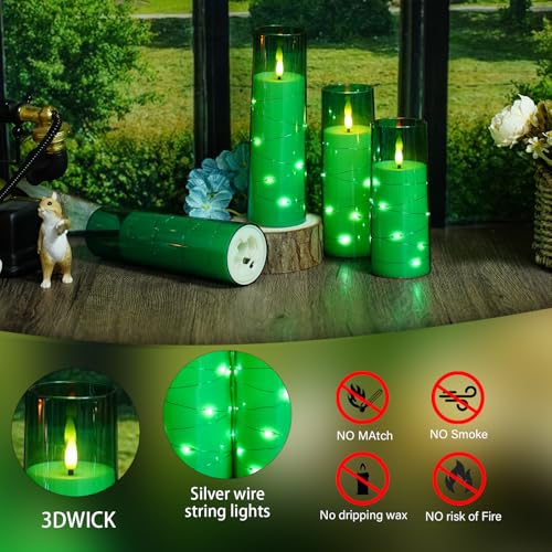 Image of Flameless Candles,with Embedded Star String, Battery Operated Candles Flickering LED Pillar Candles with Remote Control and Timer, Home Decoration Add a Warm and Romantic Atmosphere,Set of 7 (Green)