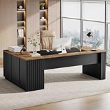 Tribesigns 78" L Shaped Executive Desk with Drawers, Large Office Computer Desk with Cabinet and Storage Shelves, Modern Business Furniture Sets Workstation for Home Office (Brown/Black)