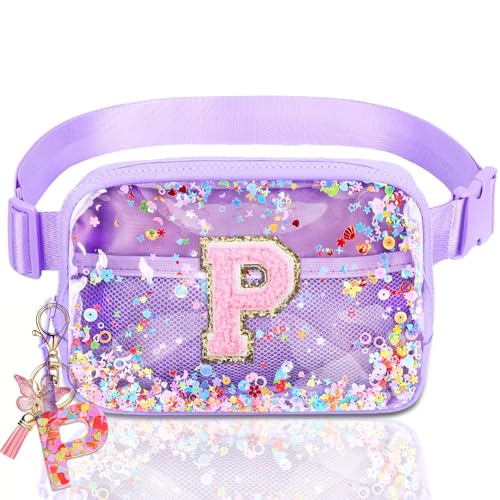 Image of Initial Fanny Pack for Girls - Belt Bag for Teens Kid Teen Girl Kid Birthday Gift Clear Purple P