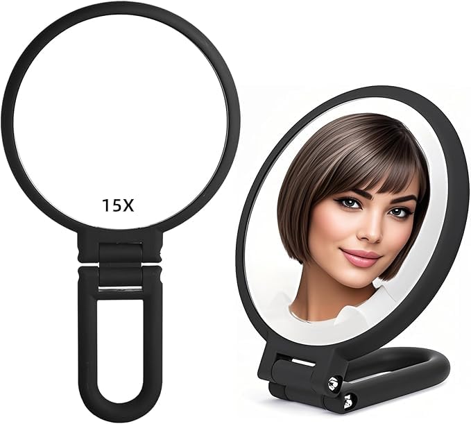 Red Square 1x 15x Magnifying Travel Mirror, Mirror with Handle - Double Side Hand Held Mirror with 1x15x Magnification & Foldable Handle, Portable Travel Makeup Hand Mirror for Women (Black)-image-40