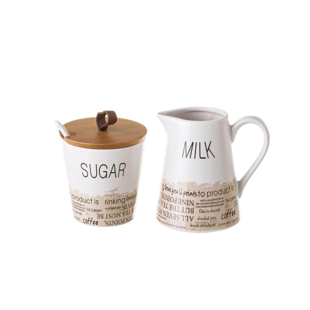 Juego de azucarero y lechera nórdico stoneware de madera blanco - LOLAhome