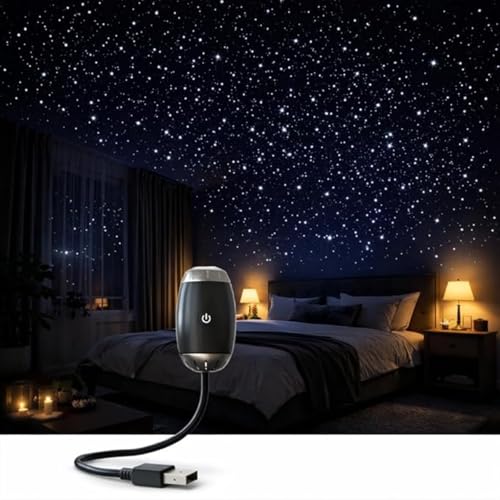 Image of Mini Galaxy Projector, USB Portable Starry Sky Projector with Flexible Gooseneck, Rotating Focus Ring, 4 Projection Modes, Night Light for Car Roof, Bedroom Ceiling Decor (Black,Full of Stars)