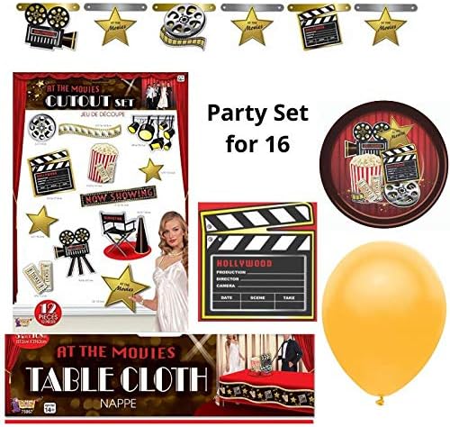 at The Movies Hollywood Cinema Theater Party Supplies Pack - Birthday, Movie Night, Costume Party, Dinner Theater - Tableware and Decorations Kit for 16