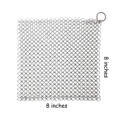 Image of Cast Iron Cleaner Stainless Steel Chainmail Scrubber Cast Iron Skillet Cleaner for Cast Iron Pan, Griddle Pans, BBQ Grills, Dutch Ovens and More Pot Cookware, with Dishcloth (8x8 Inch)