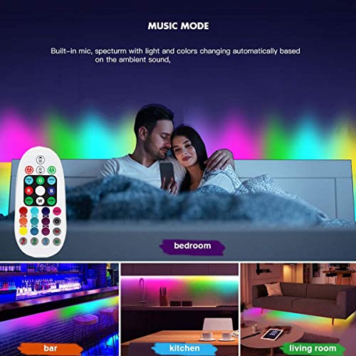 Sparke Rgb Led Strip Lights 32.8Ft/10M Dynamic Music-Sync Led Tape Light 100 Pixels Smart 5050 Ws2811 Waterproof Strip 28Keys App Remote And Power Supply Chasing Effect For Home Interior Parties #TOP7