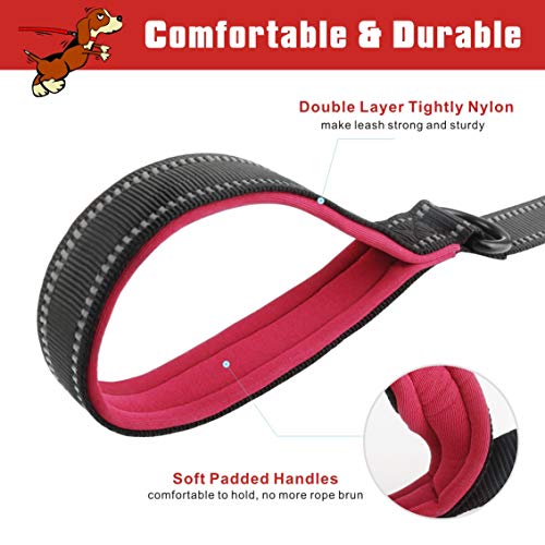 Idepet Dog Leash 3 Handles 6ft Traffic Padded - Pet Training Walking Lead Heavy Duty Reflective Leash for Large,Medium and Small Dogs (Red)