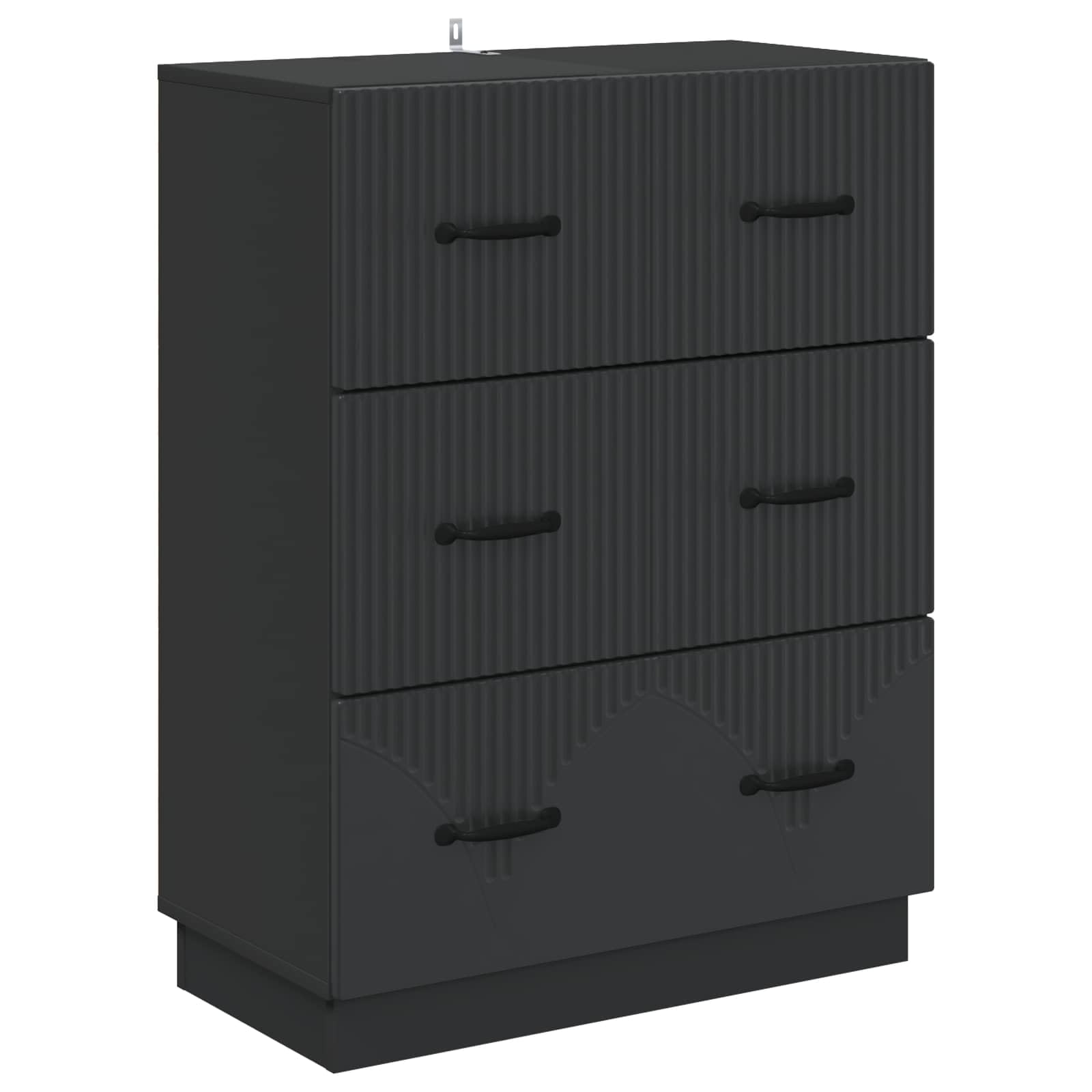 Mobile con 3 Cassetti Nero 66x34,5x87 cm Legno Ingegnerizzato | Cassettiera autoportante salvaspazio per soggiorno e studio, ideale per organizzare documenti e accessori quotidiani.