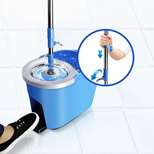 Masthome Mop and Bucket Set with Foot Pedal Microfiber Spin Mop for Floor Cleaning,3 Microfiber Mop Refills & 1 Floor Brush Head. - Thumbnail 5