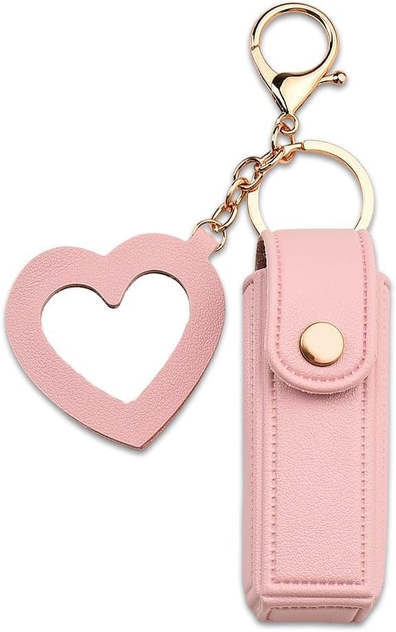 Generic Women Lipstick Holder Keychain with Mirror, Soft PU Leather Portable Chapstick Holder Lipstick Pouch with Metal Key Ring for Travel Party Gift (Multicolor, Free)-image-9