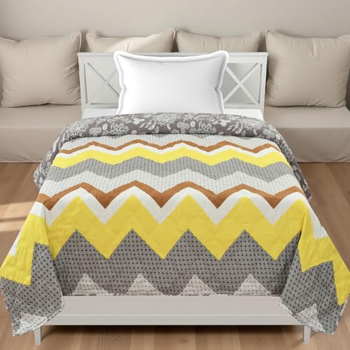 Image of IVAZA Luxury Ultrasonic Punch AC Comforter Blanket - Quilted Microfiber Floral Pattern, Lightweight Breathable All‑Season Blanket for Bedroom, Travel (Singled Bed,228x152 CM) (Yellow Zig zag)