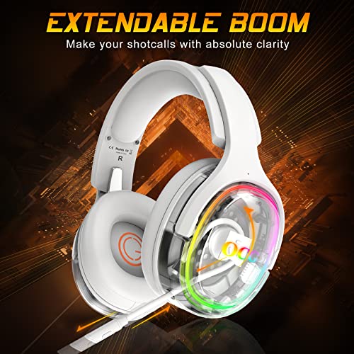 Ocg Gaming Headset Dual Wireless Lossless 2.4G Bluetooth Gaming Headphones With Detachable Microphone 50Mm Speakers - For Pc, Ps4, Ps5,Smartphone,Macbook,Notebook,Tablet White #TOP2