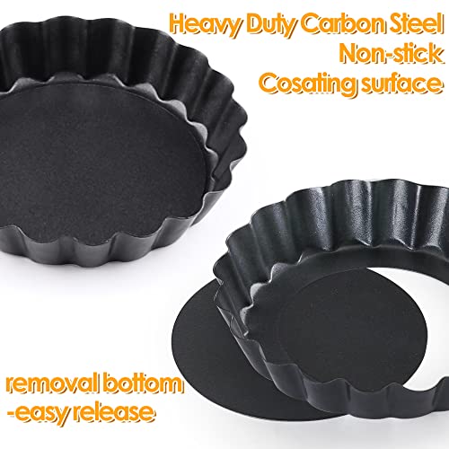 Cyimi 12 Pcs 4 Inch Mini Tart Pan, Nonstick Mini Tart Tins With Removable Bottom, Reusable Egg Tart Mold Bakeware Set, Round Quiche Tartlet Pan For Pie, Baking, Cheese Cake,Desserts #TOP3
