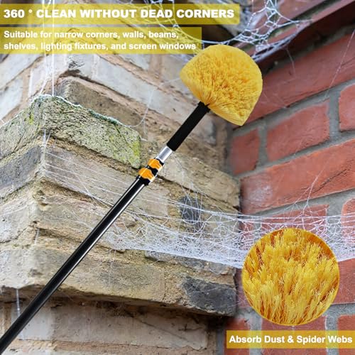 Image of Twist-On Cobweb Duster Head Brush - Efficient Indoor & Outdoor Spider Web Cleaning Solution - Fits Standard Acme Threaded Poles - Duster Brush Head Only - Yellow (4)