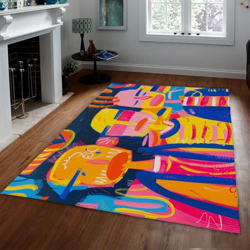 Tapis de salon 80x150cm graffiti abstrait coloré lavable - 2