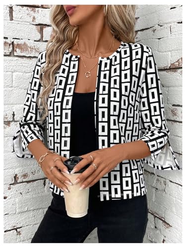 SweatyRocks Women's Open Front Flare 3/4 Length Sleeve Lightweight Cropped Jacket Casual Outwear4