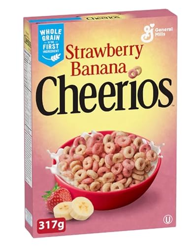 Canadian Cheerios Strawberry Banana Breakfast Cereal, Whole Grain Oats, American, 317g