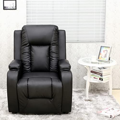More4Homes OSCAR BONDED LEATHER RECLINER w DRINK HOLDERS ARMCHAIR SOFA CHAIR RECLINING CINEMA (Black)