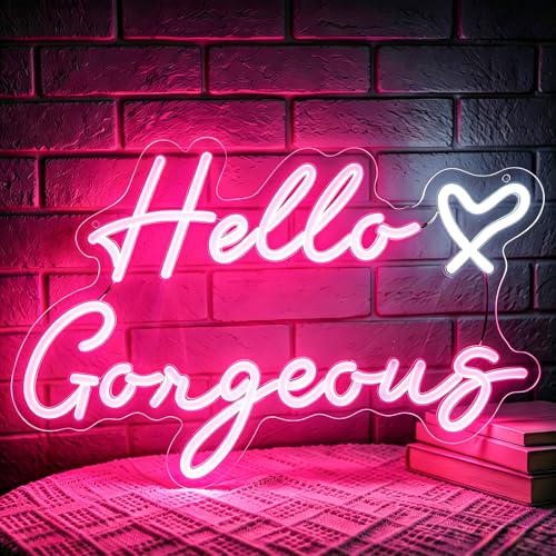 Image of Hello Gorgeous Neon Sign for Wall Decor Light Up Sign Led Signs for Room Party Home Wall Decor USB Powered