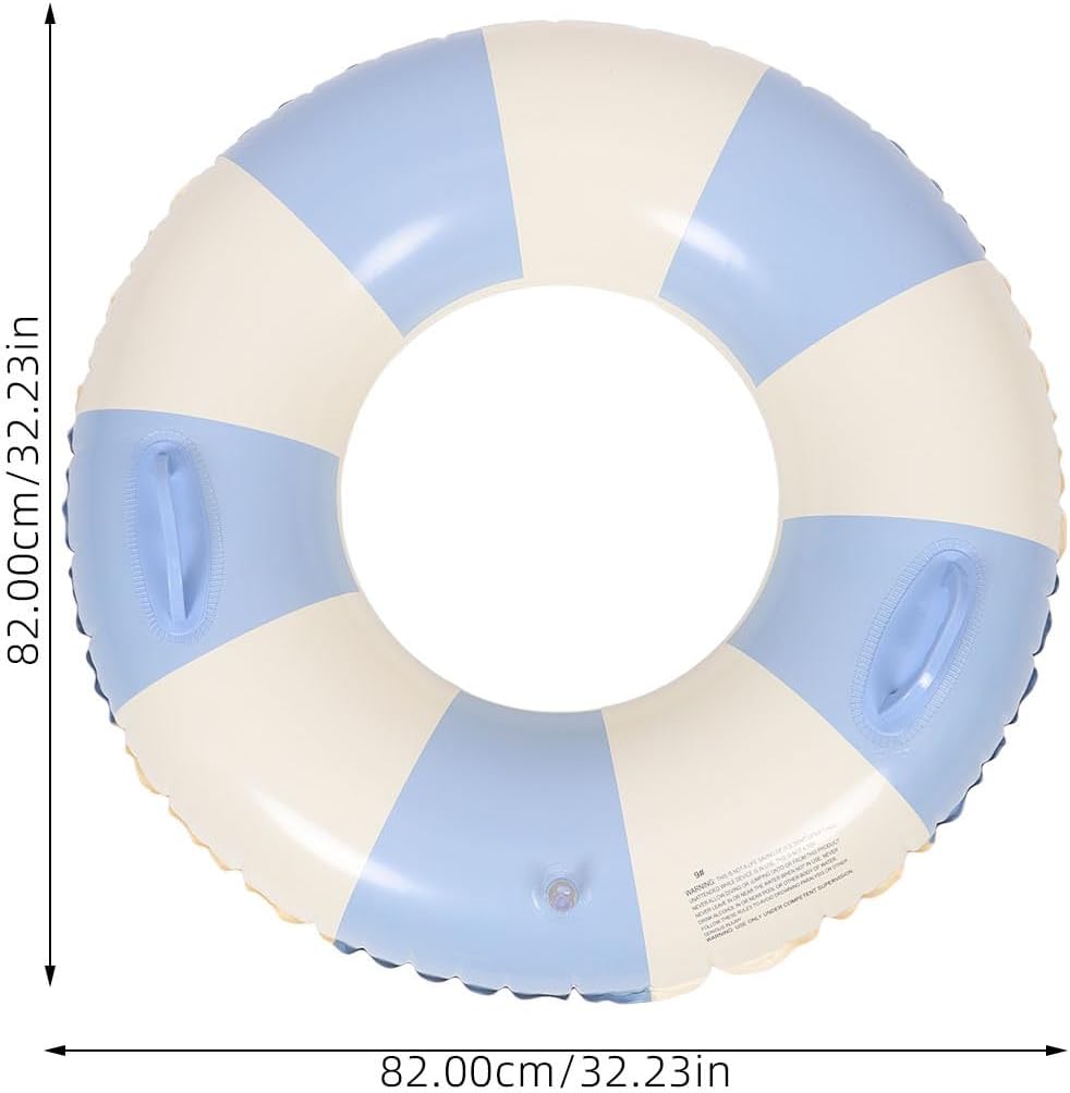 Adult Water Float Ring Inflatable Swim Ring with Double Handles Striped Pool Tube for Beach Outdoor Summer Fun Compact Foldable 9X6.7 Inches