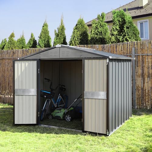 VEIKOU Outdoor Storage Shed with Thickened Galvanized Steel, 8x10FT Metal Storage Shed with Lockable Door & Air Vents, Garden Tool Metal Shed for Patio Garage Yard, Gray - Thumbnail 2