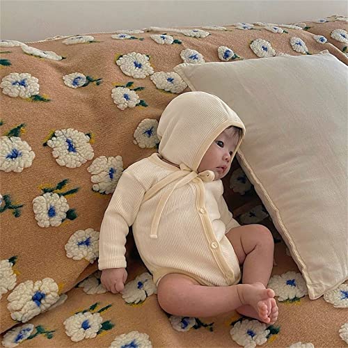 Baby Romper Infant Girls Boys Solid Ribbed Autumn Long Sleeve Cotton Bodysuit With Hat Stretch Designed Baby Clothes (Beige, 0-6 Months) #TOP1