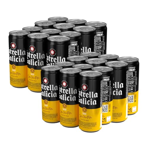 Estrella Galicia – Cerveza Lager Sin Gluten, Apta para Celíacos, Ligera y Refrescante, Sabor Suave y Equilibrado, Aroma a Malta y Cebada, 5,5% Vol. Alcohol – Pack 24 Latas x 33 cl