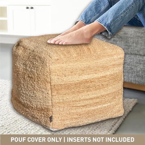 Chardin home Unstuffed Pouf Ottoman Cover, DIY Fillable Floor Pouf with Storage, Indoor Outdoor Square Ottoman, Footrest, Boho Decorative Floor Pillow, Small Accent Seat,16.5" x 16.5"x 12.9", Beige by Chardin home - Used condition - Image 4