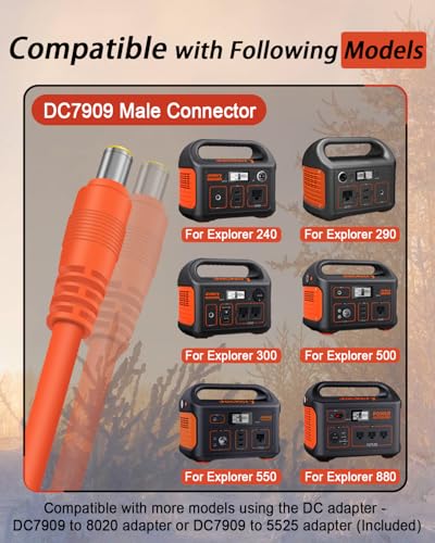 YEZriler 14AWG Car Charging Cable for Jackery Portable Power Station Explorer 3000 2000 1500 1000 500 880 550 300 290 240 160 Jackery Accessories Cigarette Lighter Charger DC Adapter Cord 2M - Orange - Thumbnail 3