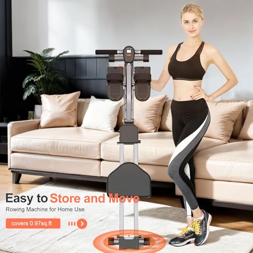 TEMPTIPS Home Folding Rowing Machine, Hydraulic Rowing Machine. Dual Tracks for Quieter, Indoor Fitness。with 12 Levels of Adjustable Resistance. LCD Display for Real-time Recording - Thumbnail 3
