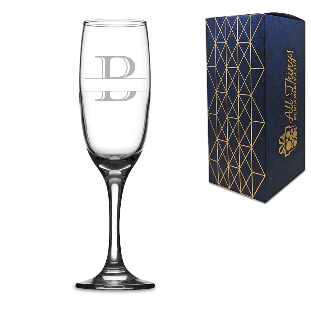Personalised Engraved Novelty Initial and Name Champagne Flute, Letter B, Personalise with Any Name, Gift Boxed, Perfect for Any Occasion